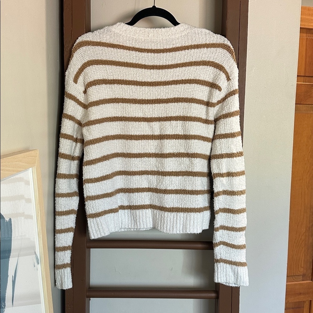 Vince Striped Waffle Stitch Crew Sweater - Picture 3 of 4